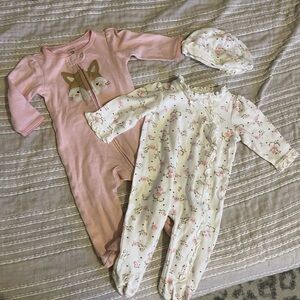 Carters fox onesie and Little Me snap up footed onesie- like new!
